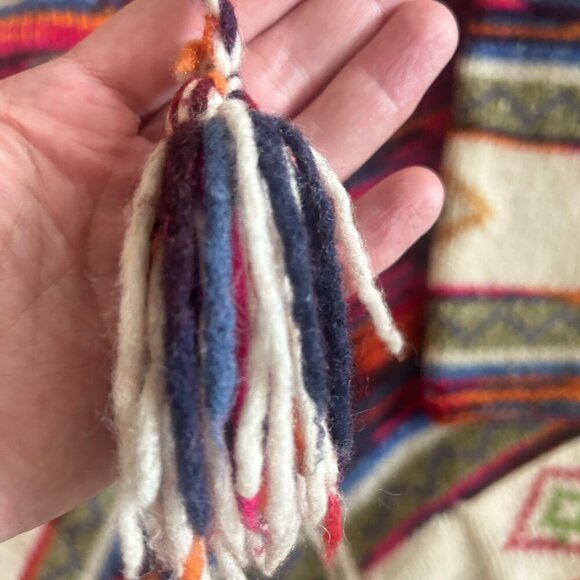 Unisex Rainbow Wool Knit Hoodie Sweater Jacket • M • Tassel Elf Hood Boho Hippie - Picture 5 of 9